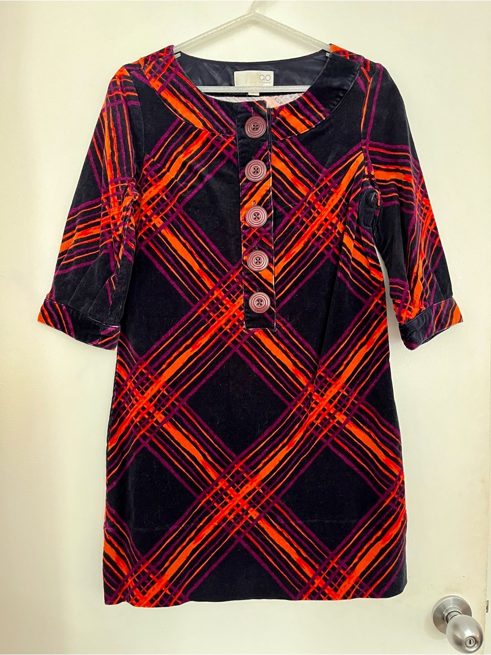 Velvet corduroy plaid mini dress by Go International size S